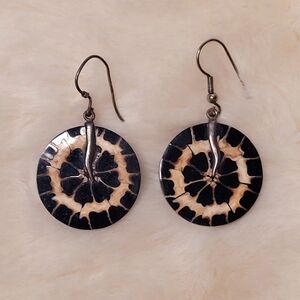 Black And Cream Cone Shell Sterling Silver Earrings Island Beach Jewelry